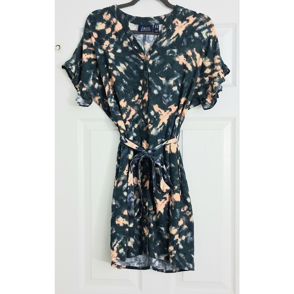 Denim & Co Beach Cover Up Dress Women's Size XXS Teal Ruffle Sleeve Linen